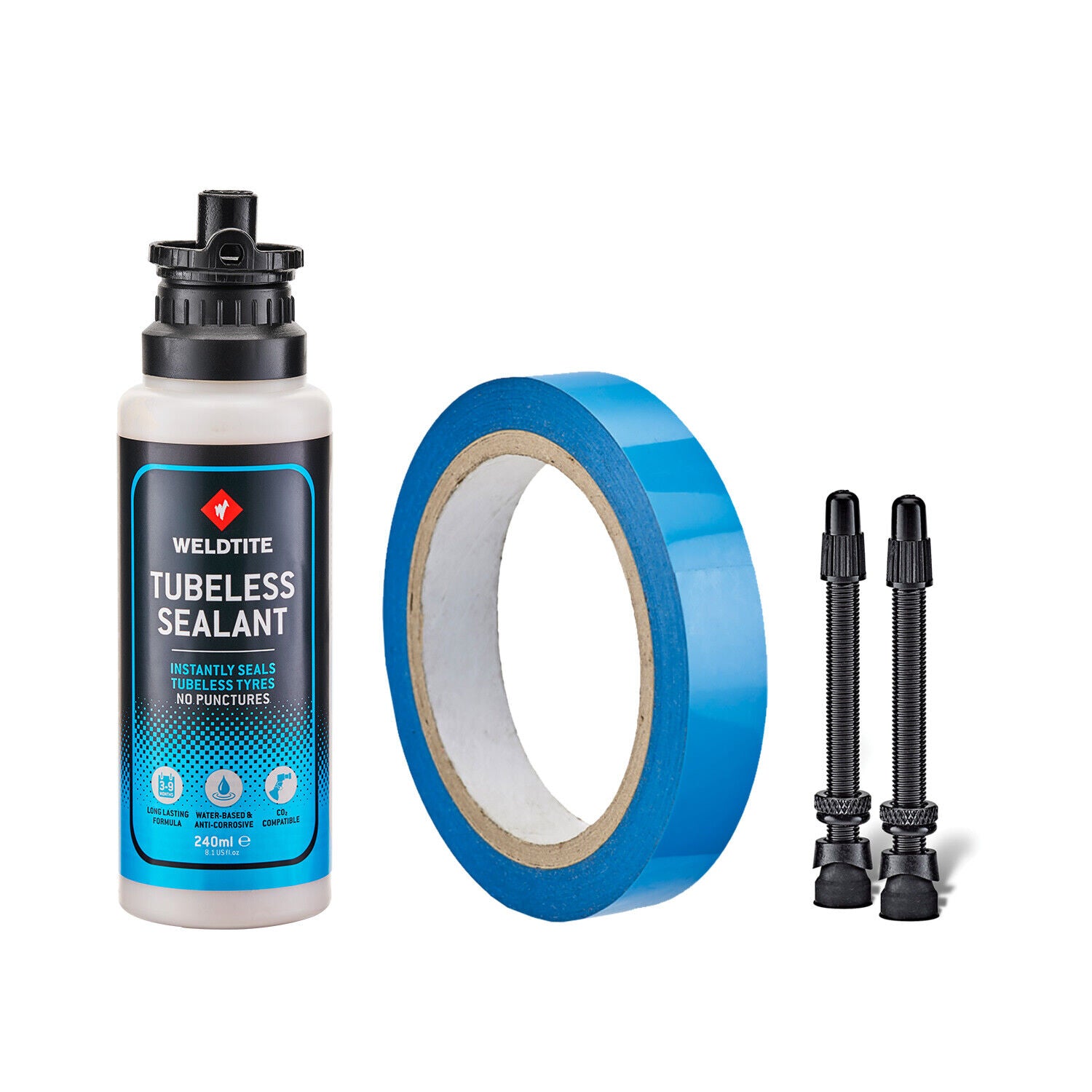 Tubeless Conversion System For Road Bikes - 55mm Valves - 19mm Tape + Sealant