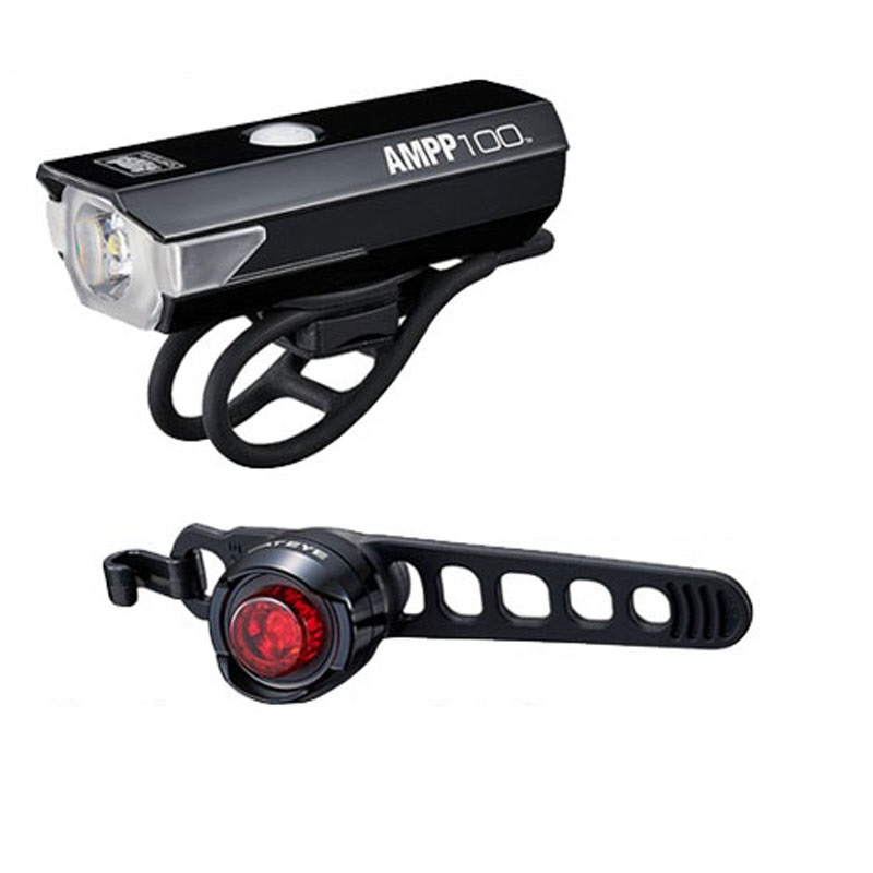 Cateye Light Combo Set AMPP100+LD160RC Rubber Strap USB Rechargeable